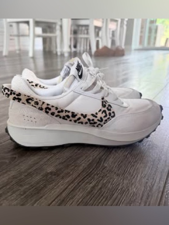 Nike Shoes - Nike Women’s White Sneakers with Leopard Swoosh Accent